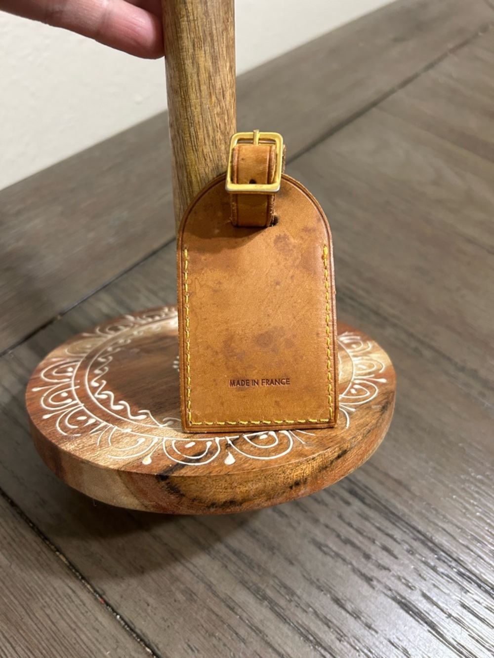 Louis Vuitton Tan Leather Luggage Tag with Yellow Stitching - Picture 3 of 4